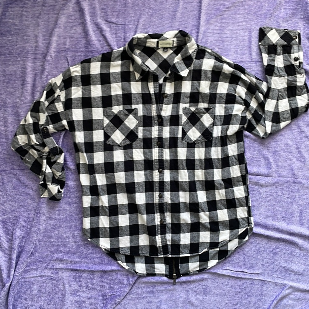 Fifty Street black white plaid button down long sleeve shirt zipper open back L